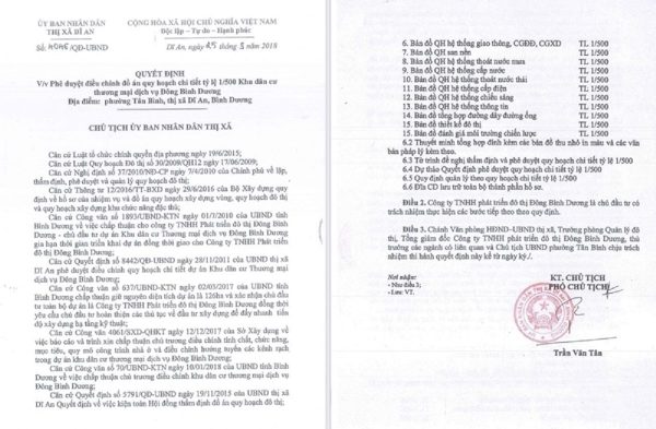 Pháp lý dự án Đông Bình Dương