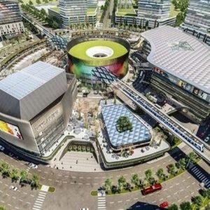 Mô hình trung tâm phức hợp tại thành phố mới Bình Dương có nhà ga cho tuyến metro kết nối Bình Dương - TP.HCM - Ảnh: BÁ SƠN chụp lại