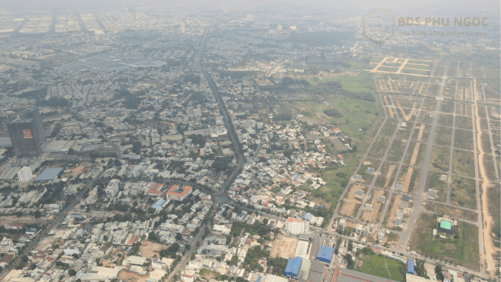 Hình ảnh thực tế toàn cảnh dự án Đông Bình Dương năm 2026 nhìn từ flycam
